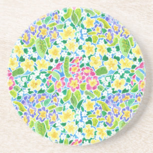 Round Sandstone Coaster, Pretty Primroses Pattern Coaster