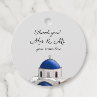 Round Santorini Blue Dome favour tag