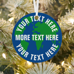 Round save planet earth world map custom metal ornament
