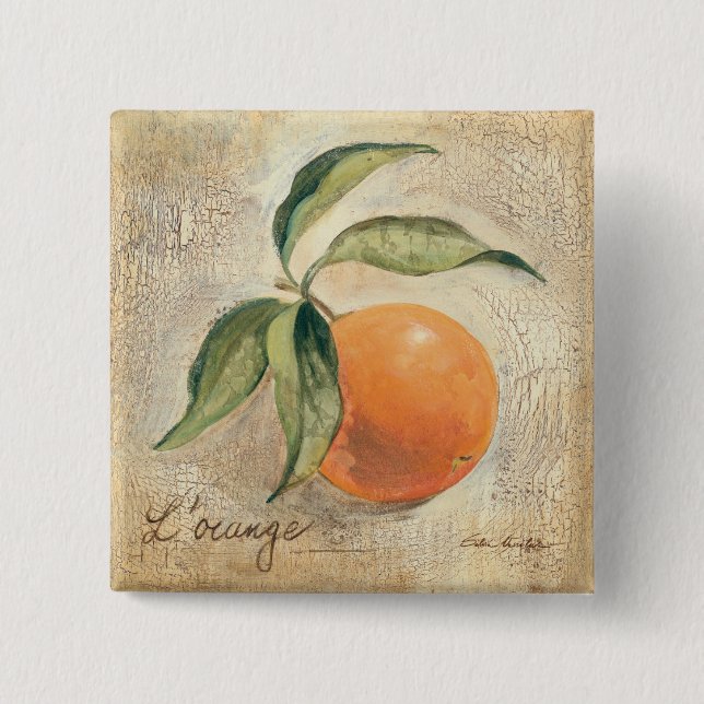 Round Shiny Orange Fruit 2 Inch Square Button (Front)