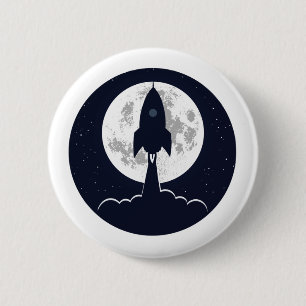 Round silhouette rocket lift off 2 inch round button