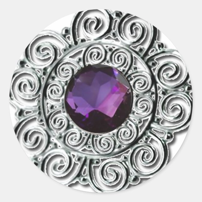 Round Silver and Amethyst Print Sticker (Front)