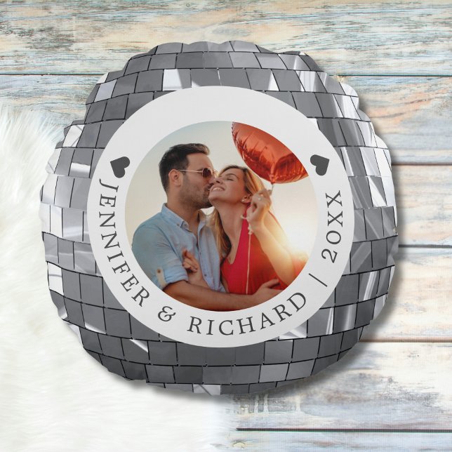Round Silver Disco Valentine's Day Photo Pillow (Round Silver Disco Valentine's Day Photo Round Pillow)