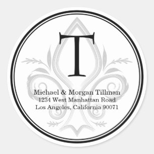 Round Simple Sticker Fleur Monogram Address Label
