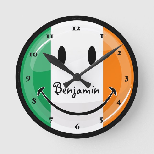 Round Smiling Irish Flag Clock (Front)