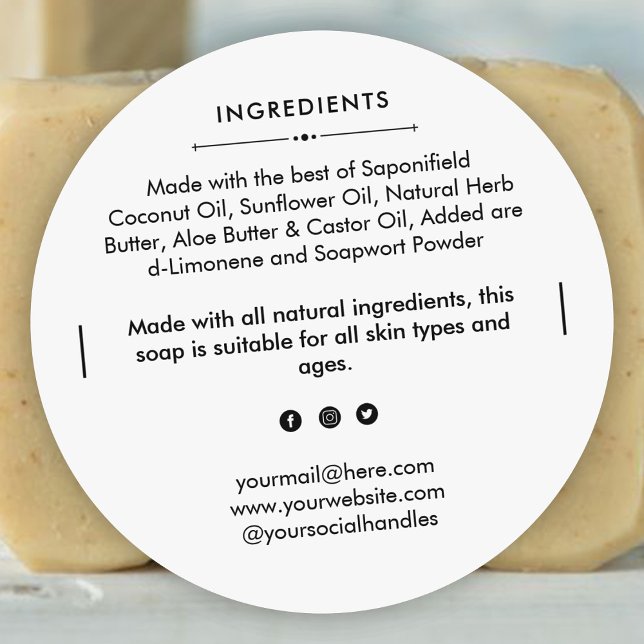 Round Soap Bar Ingredients Product Label Sticker (Creator Uploaded)