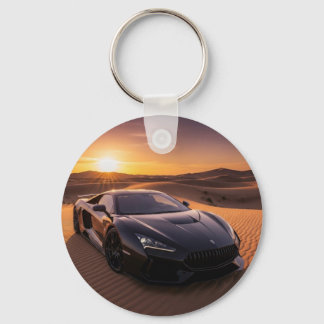 Round sports car keyring in the desert