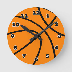 Round sports clock with basketball design