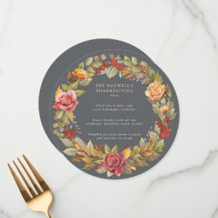 Round/Square Autumnal Wreath Thanksgiving Dinner Menu