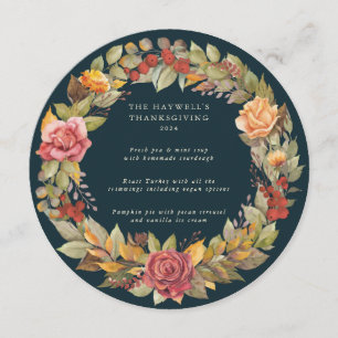 Round/Square Autumnal Wreath Thanksgiving Dinner Menu