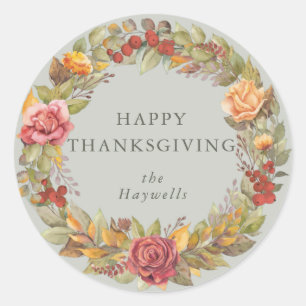 Round/Square Fall Wreath Happy Thanksgiving Classic Round Sticker