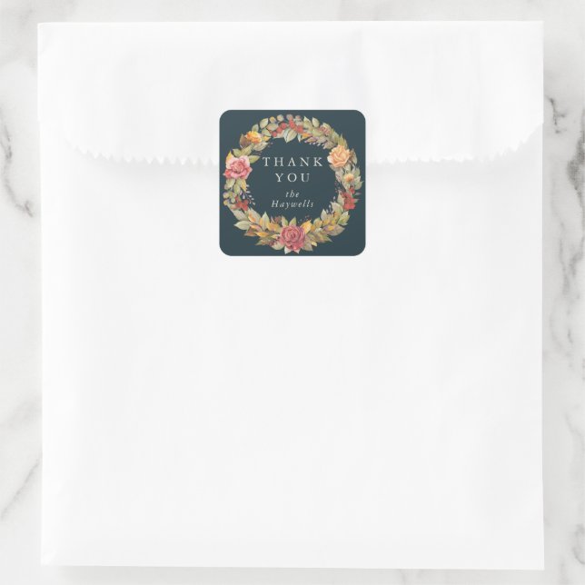 Round/Square Fall Wreath Thank You Square Sticker (Bag)