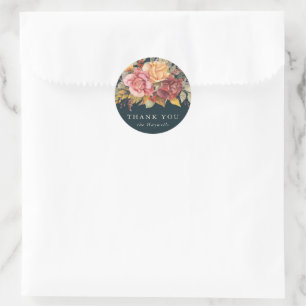 Round/Square Floral Border Thank You Classic Round Sticker