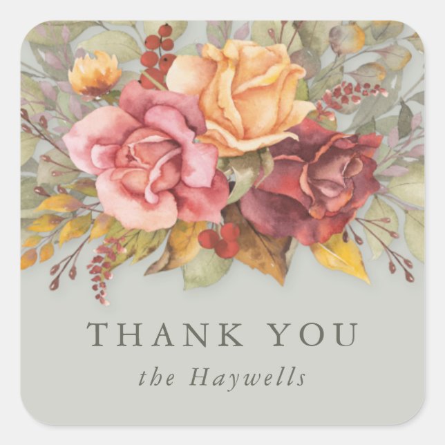 Round/Square Floral Border Thank You Square Sticker (Front)