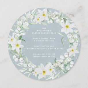Round/Square White Spring Flowers Easter Wreath Menu