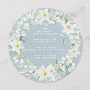 Round/Square White Spring Flowers Easter Wreath Menu