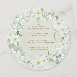 Round/Square White Spring Flowers Easter Wreath Menu