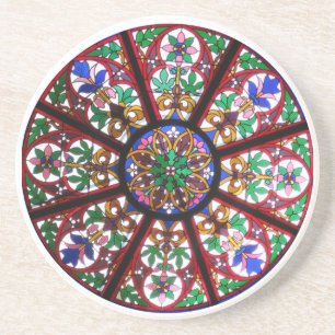 Round Stained-Glass Church Window Coaster