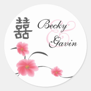 Round Sticker Cherry Blossom Double Happiness