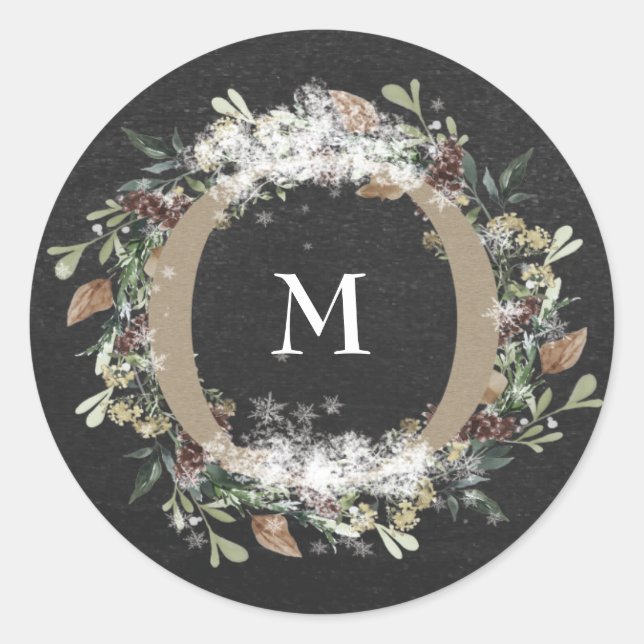 Round Sticker Christmas Chalk Holiday Floral (Front)