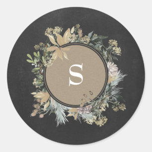 Round Sticker Christmas Chalk Kraft Holiday Floral