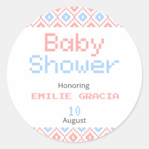 Round Sticker for Baby Shower   Pixel weaving