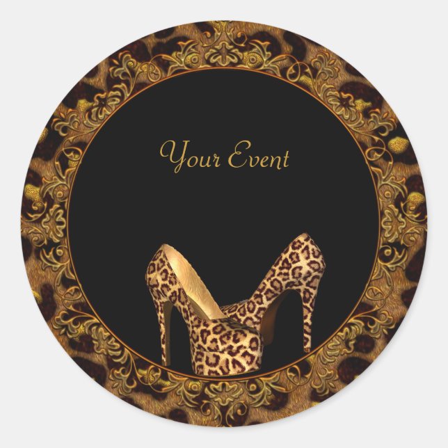 Round Sticker Leopard Shoes Gold Black (Front)