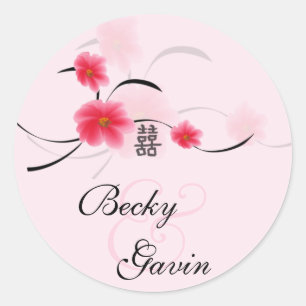 Round Sticker Pink Blossom Double Happiness