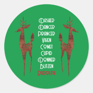 Round Sticker-  Santa's Reindeer -Rudolph  Classic Round Sticker