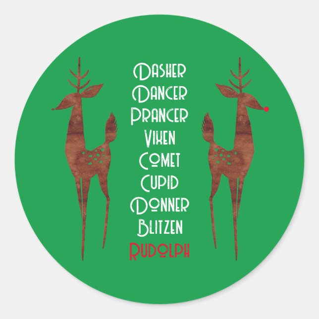Round Sticker-  Santa's Reindeer -Rudolph  Classic Round Sticker (Front)