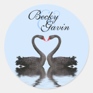 Round Sticker Seal Romancing Swans