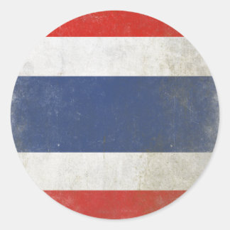 Round Sticker with Distressed Thailand Flag