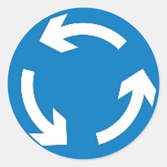 Round sticker with roundabout sign. (Front)