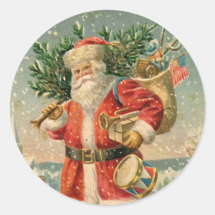 ROUND STICKER WITH SANTA AND TREE ENVELOPE SEAL