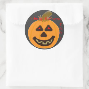 Round Stickers Happy Halloween Smiling Pumpkin