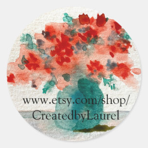 Round Stickers with Floral Design for Etsy