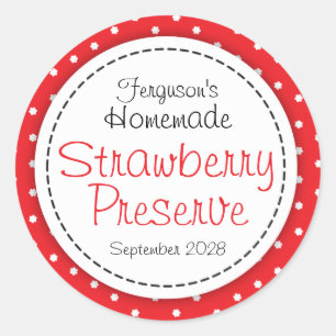 Round strawberry preserve or jam jar food label