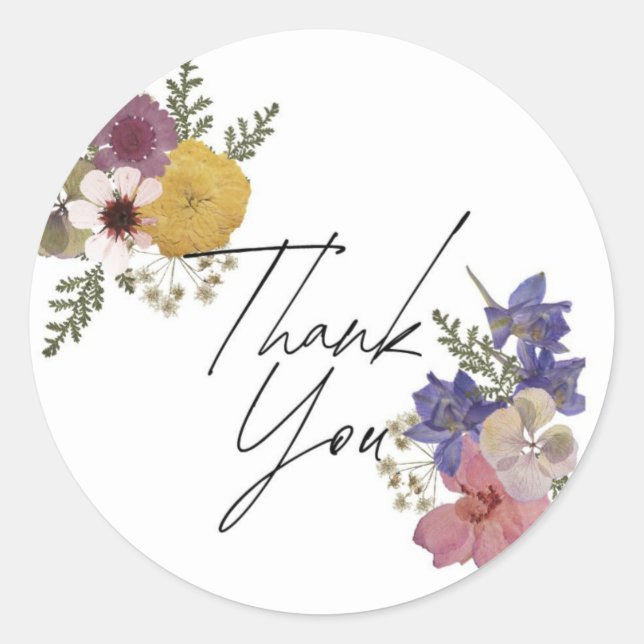 Round Thank You Sticker Pastel Vintage Floral (Front)
