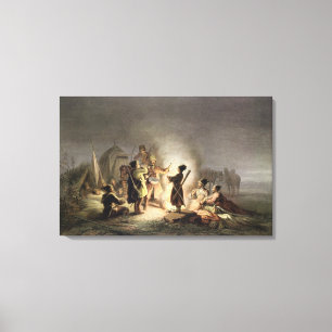 Round the Camp Fire (colour litho) Canvas Print