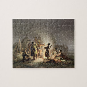 Round the Camp Fire (colour litho) Jigsaw Puzzle
