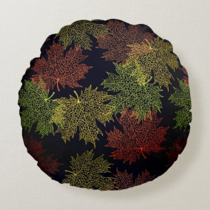 Round Throw Pillow-Autumn Falling Leaves Pillow