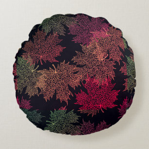 Round Throw Pillow-Autumn Falling Leaves Pillow