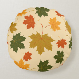 Round Throw Pillow-Autumn Falling Leaves Pillow
