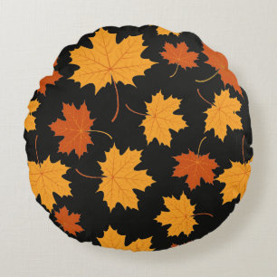 Round Throw Pillow-Autumn Falling Leaves Pillow