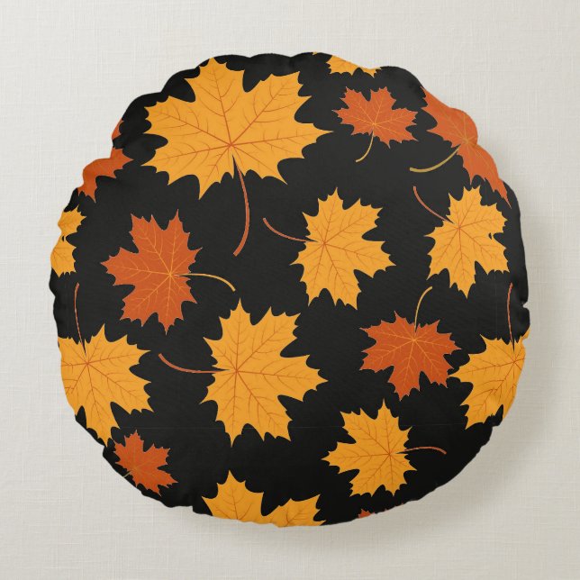 Round Throw Pillow-Autumn Falling Leaves Pillow (Front)
