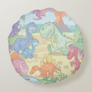 Round Throw Pillow/Cartoon Dinosaurs Pillow