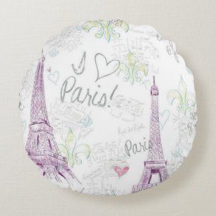 Round Throw Pillow/I Love Paris with Eiffel Tower Pillow