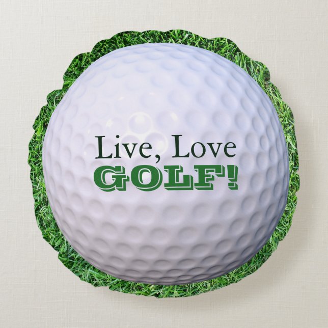 Round Throw Pillow | Live, Love, GOLF! | Golfball (Front)