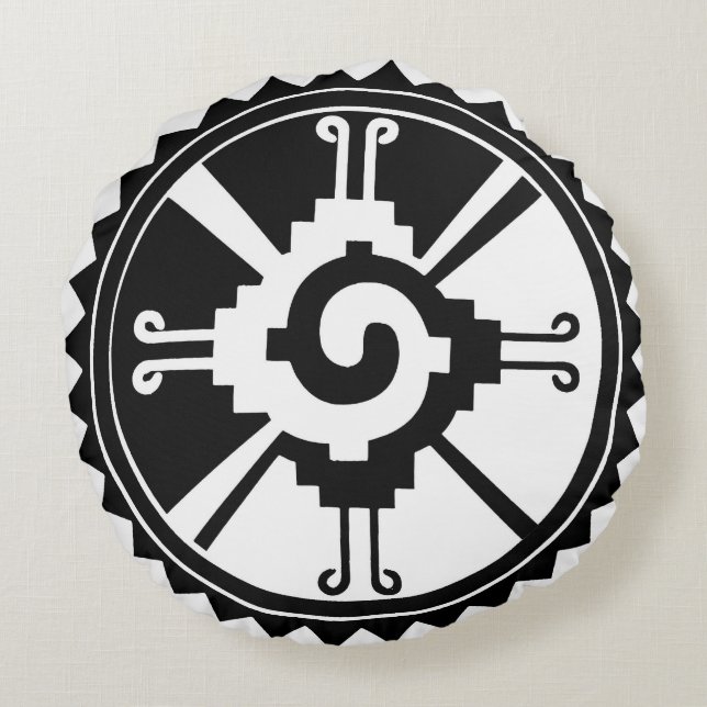 Round Throw Pillow Mayan Hunab Ku (Back)