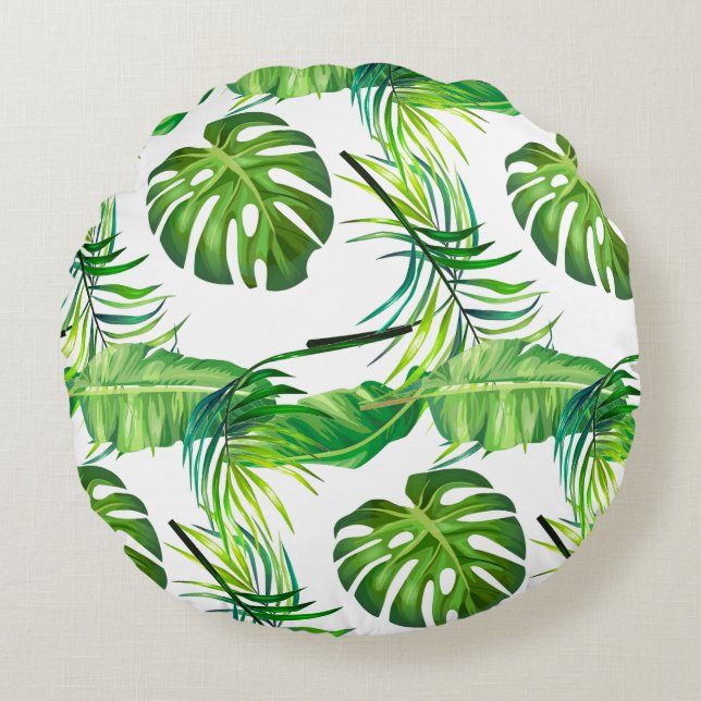 Round Throw Pillow-Tropical Leaves Pillow (Front)